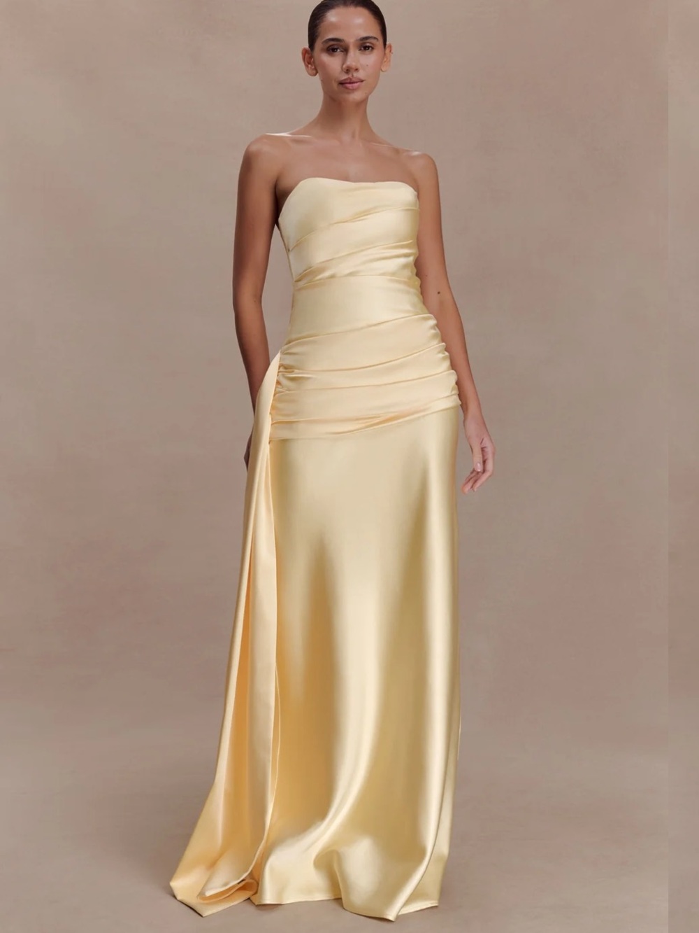 Meshki Sarah Strapless Maxi Dress With Waist Tie - Lemon XS
